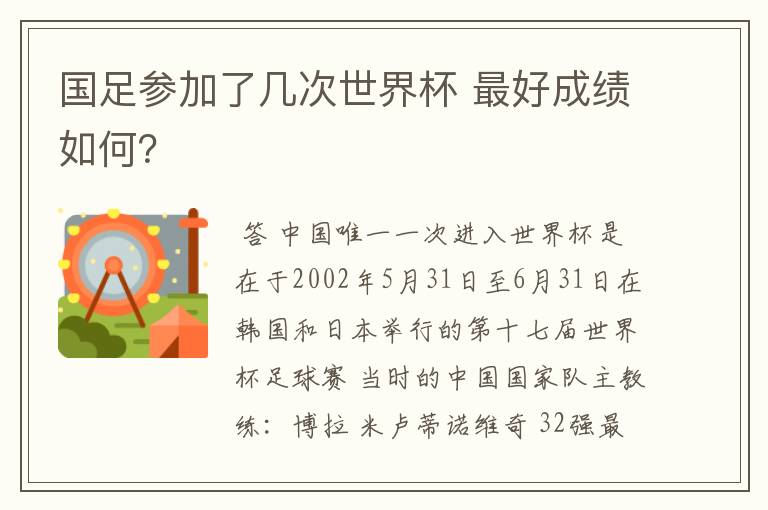 国足参加了几次世界杯 最好成绩如何?