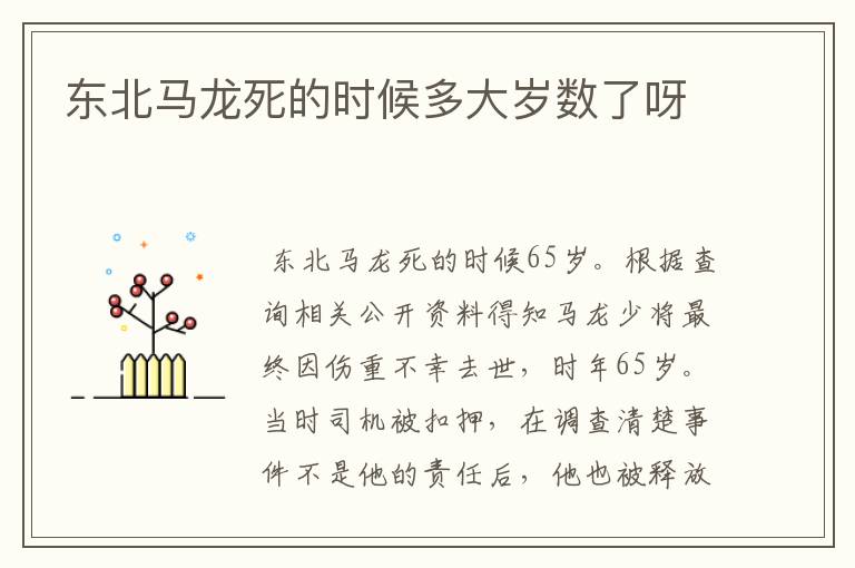 东北马龙死的时候多大岁数了呀