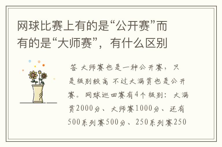 网球比赛上有的是“公开赛”而有的是“大师赛”,有什么区别吗?