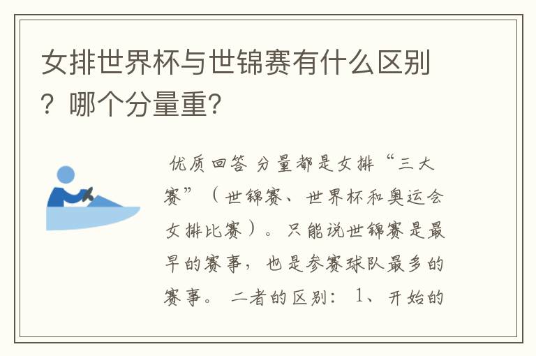 女排世界杯与世锦赛有什么区别?哪个分量重?