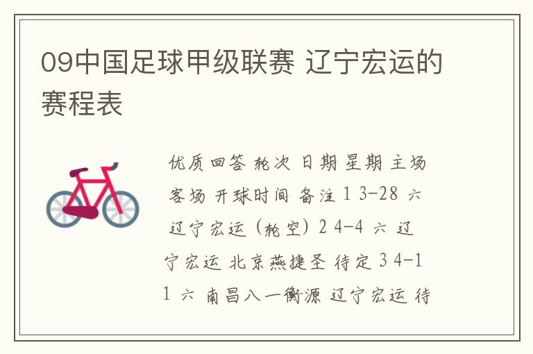 09中国足球甲级联赛 辽宁宏运的赛程表
