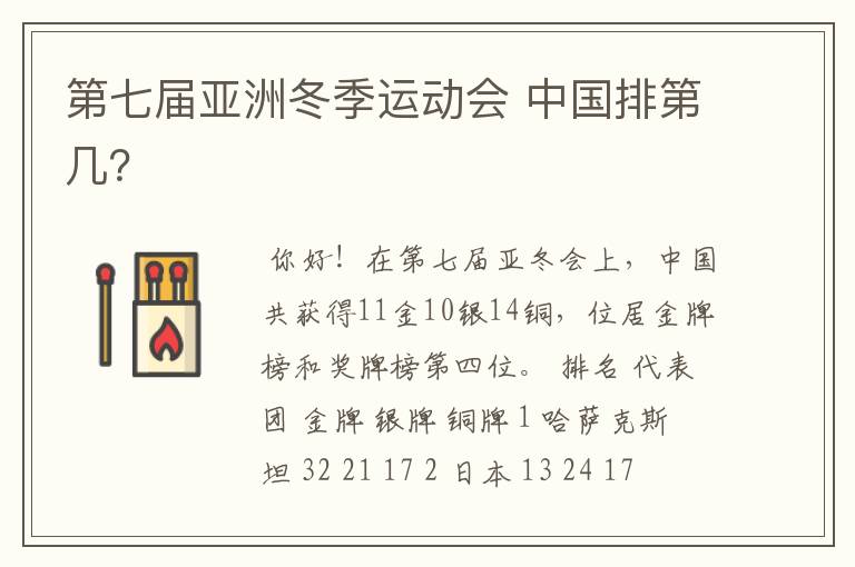 第七届亚洲冬季运动会 中国排第几?