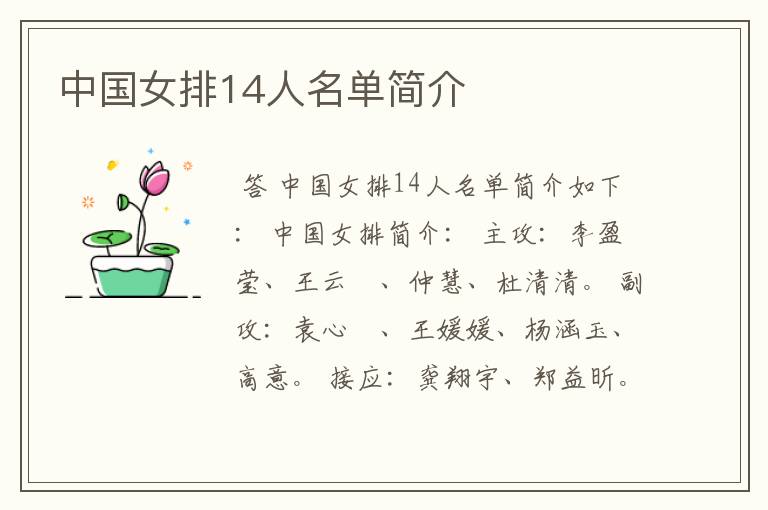 中国女排14人名单简介