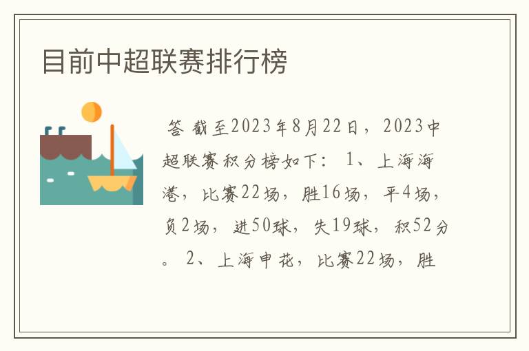 目前中超联赛排行榜