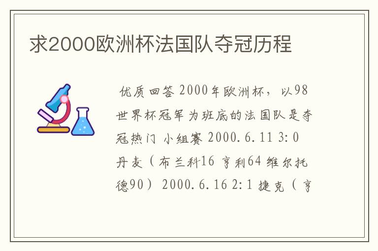 求2000欧洲杯法国队夺冠历程