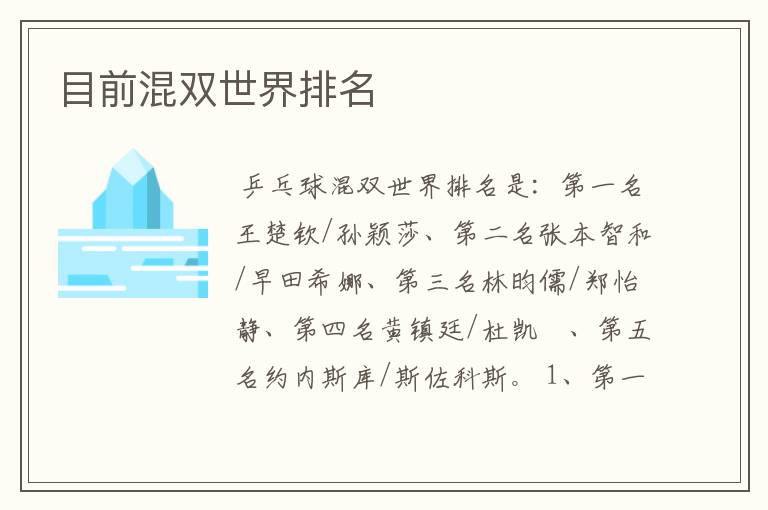 目前混双世界排名