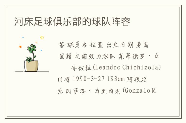 河床足球俱乐部的球队阵容