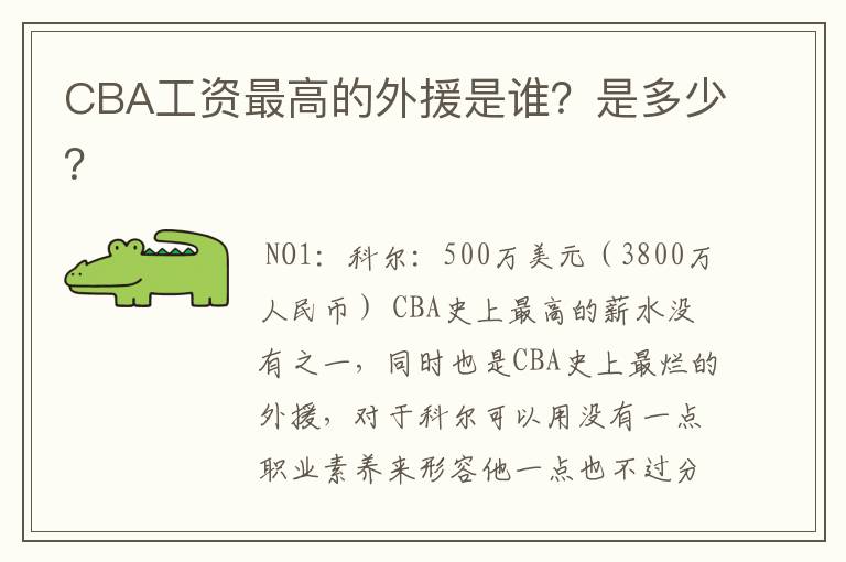 CBA工资最高的外援是谁?是多少?