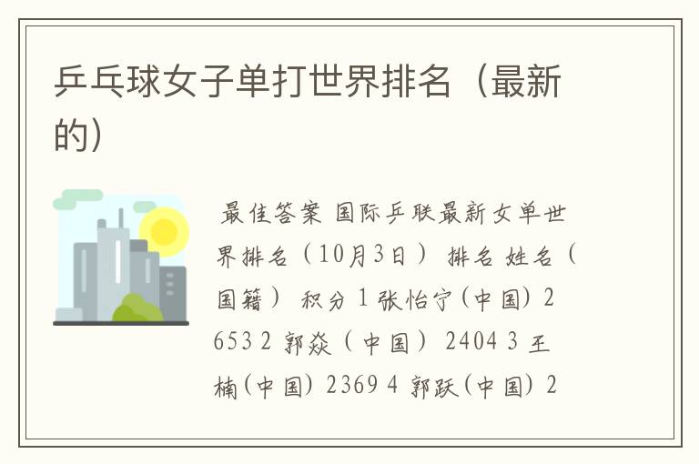 乒乓球女子单打世界排名(最新的)