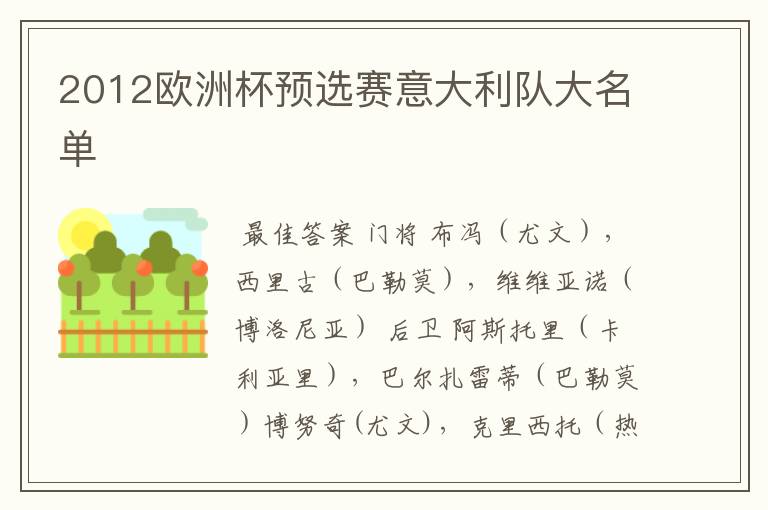 2012欧洲杯预选赛意大利队大名单