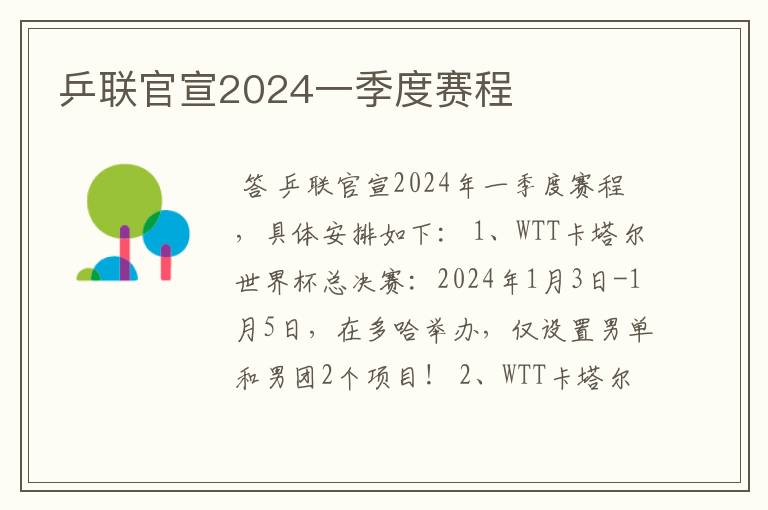 乒联官宣2024一季度赛程