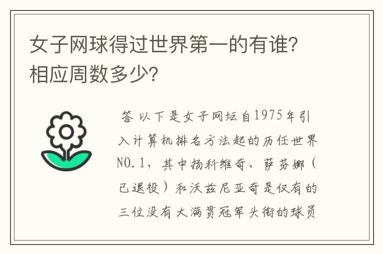 女子网球得过世界第一的有谁?相应周数多少?
