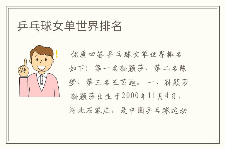 乒乓球女单世界排名