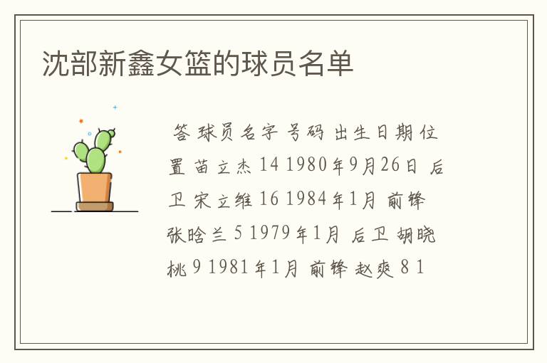 沈部新鑫女篮的球员名单