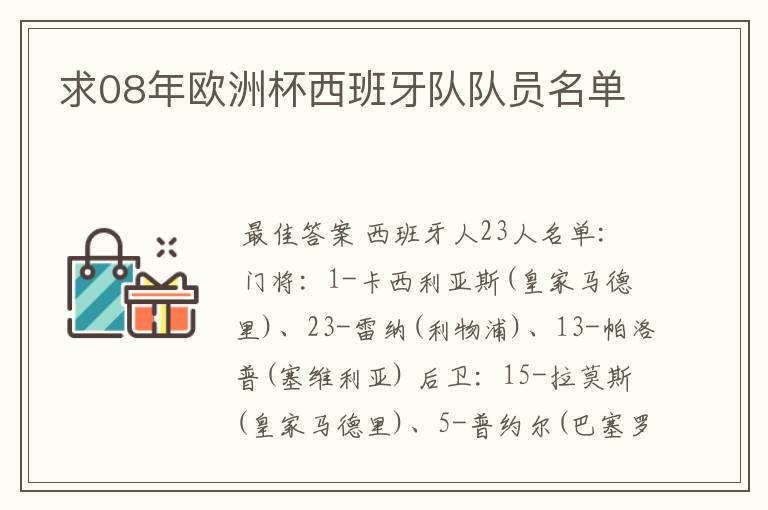 求08年欧洲杯西班牙队队员名单