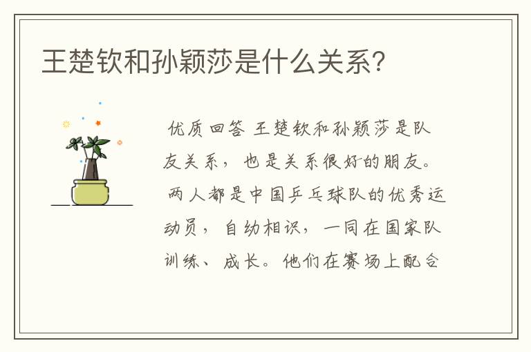 王楚钦和孙颖莎是什么关系？