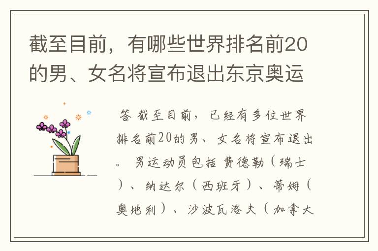 截至目前,有哪些世界排名前20的男、女名将宣布退出东京奥运?