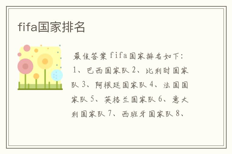 fifa国家排名