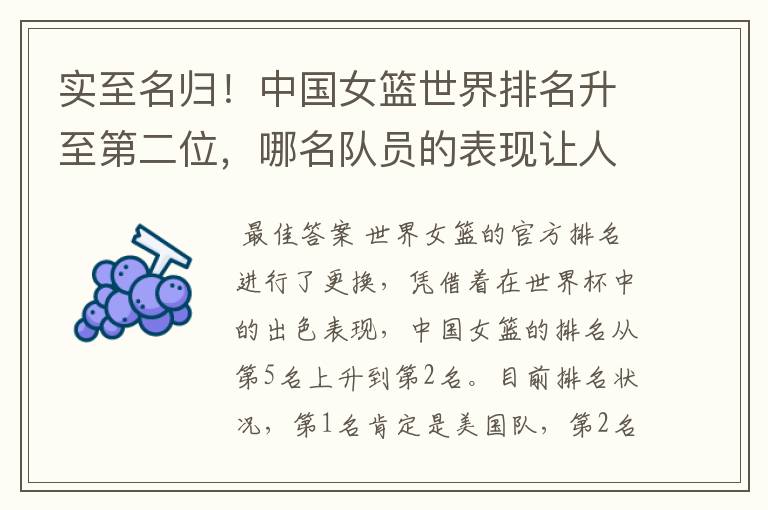 实至名归!中国女篮世界排名升至第二位,哪名队员的表现让人期待?