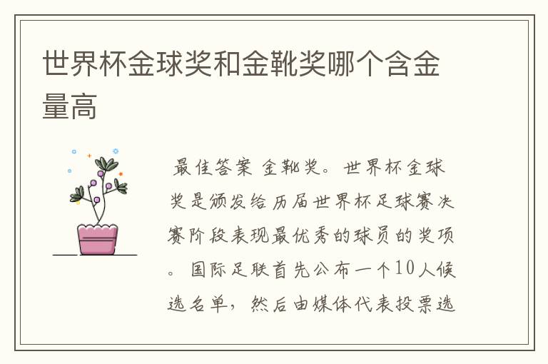 世界杯金球奖和金靴奖哪个含金量高