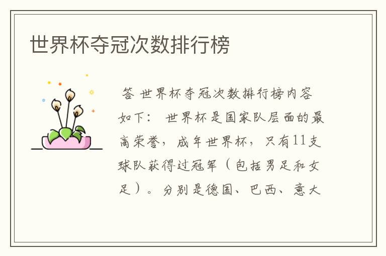 世界杯夺冠次数排行榜