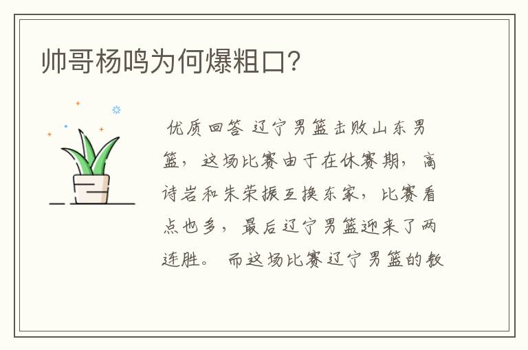帅哥杨鸣为何爆粗口?