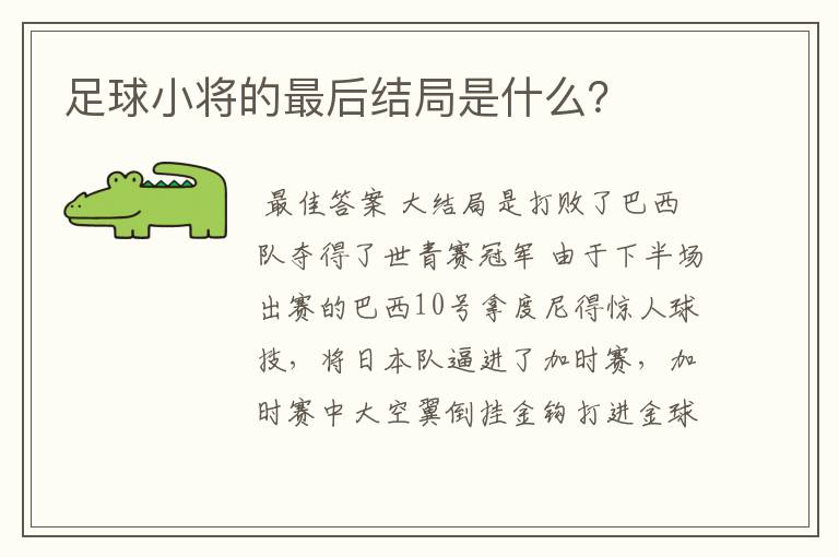 足球小将的最后结局是什么?