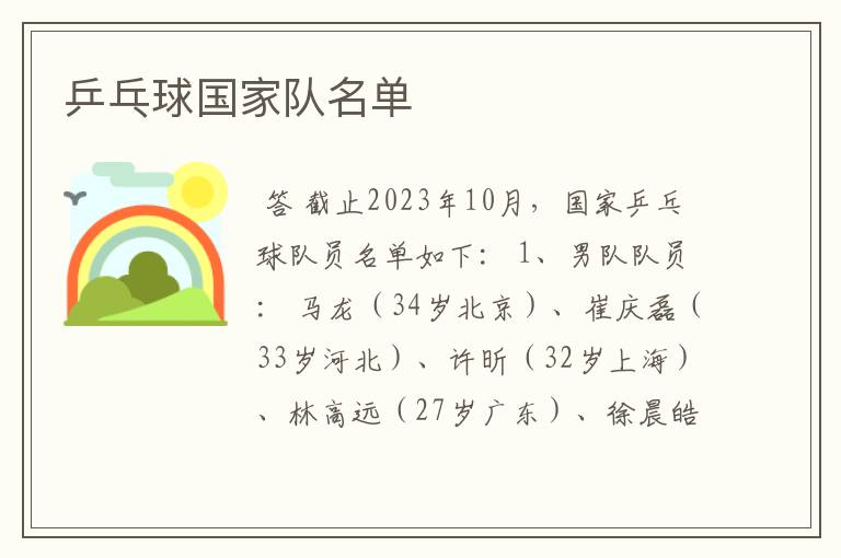乒乓球国家队名单