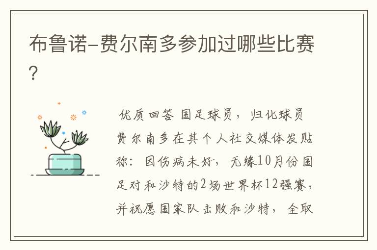 布鲁诺-费尔南多参加过哪些比赛?