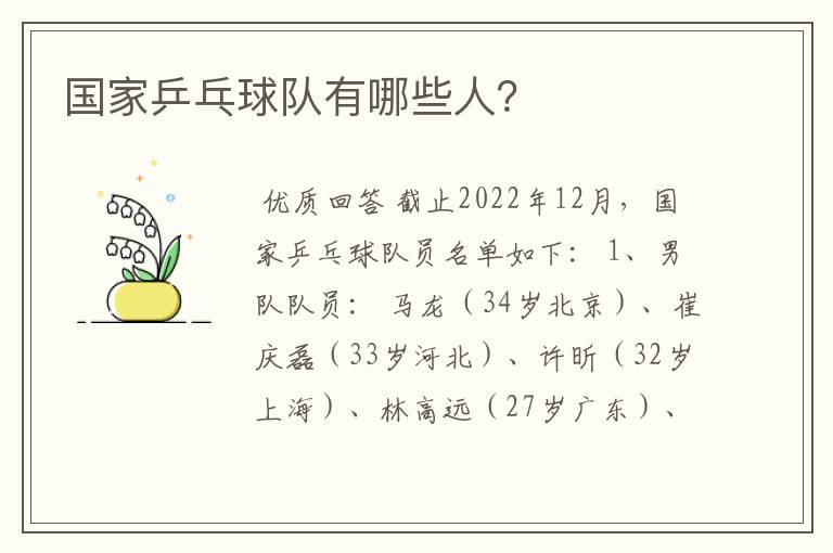 国家乒乓球队有哪些人?