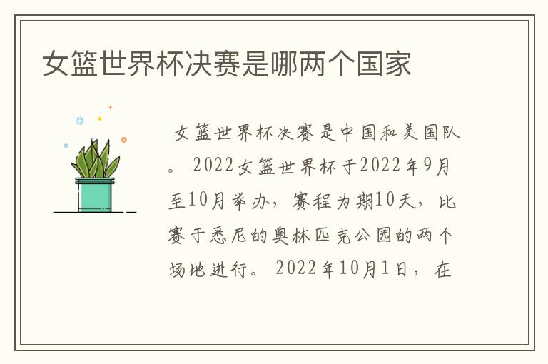 女篮世界杯决赛是哪两个国家