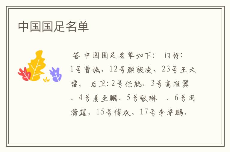 中国国足名单