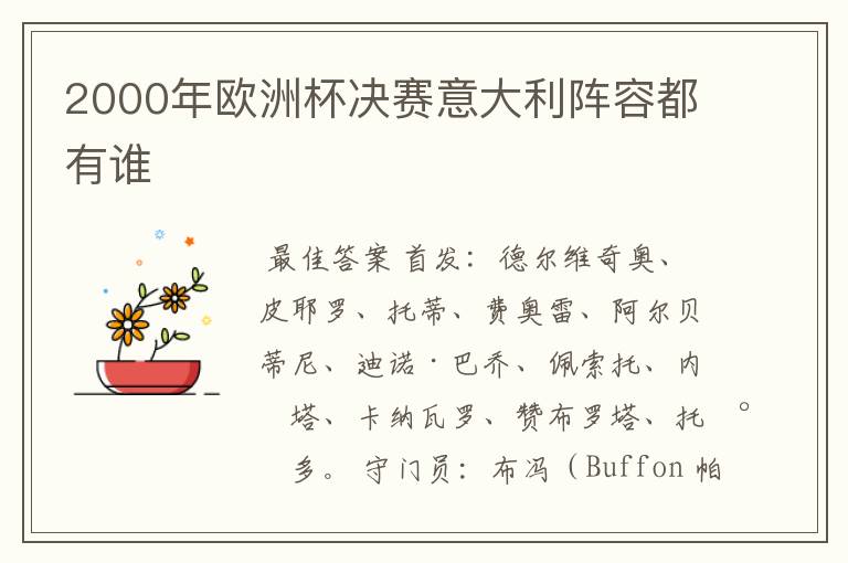 2000年欧洲杯决赛意大利阵容都有谁