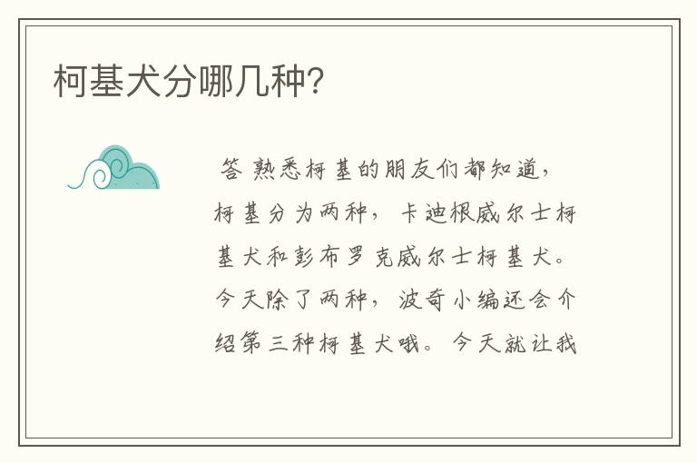 柯基犬分哪几种?