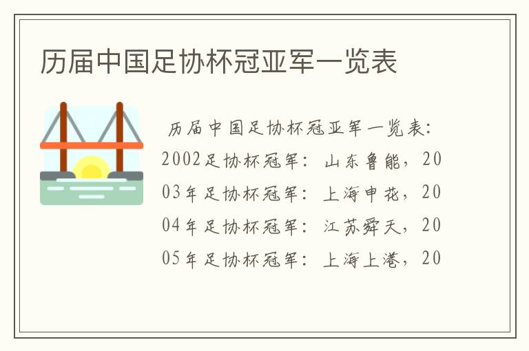 历届中国足协杯冠亚军一览表