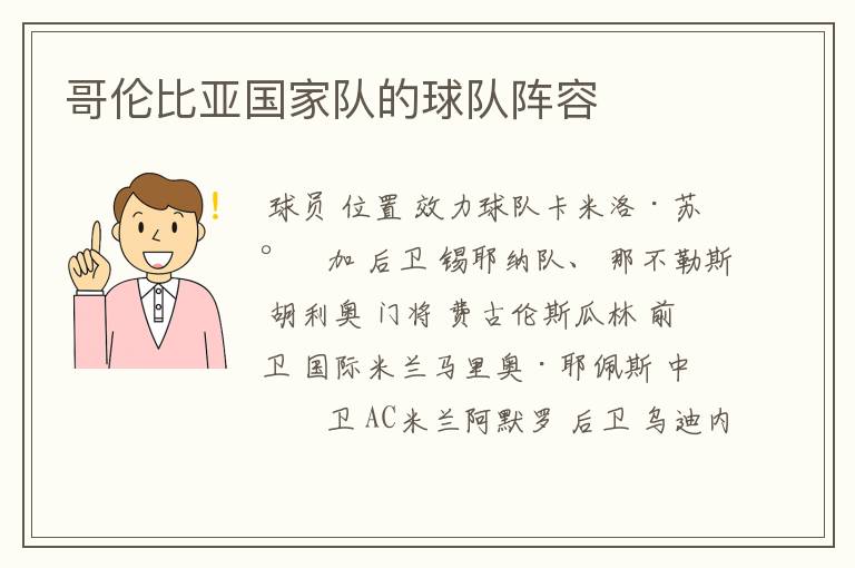 哥伦比亚国家队的球队阵容