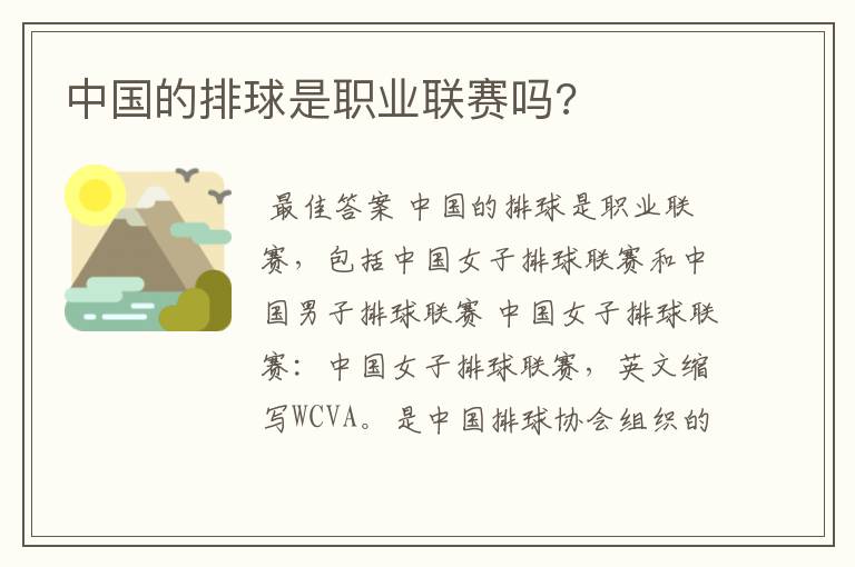 中国的排球是职业联赛吗?