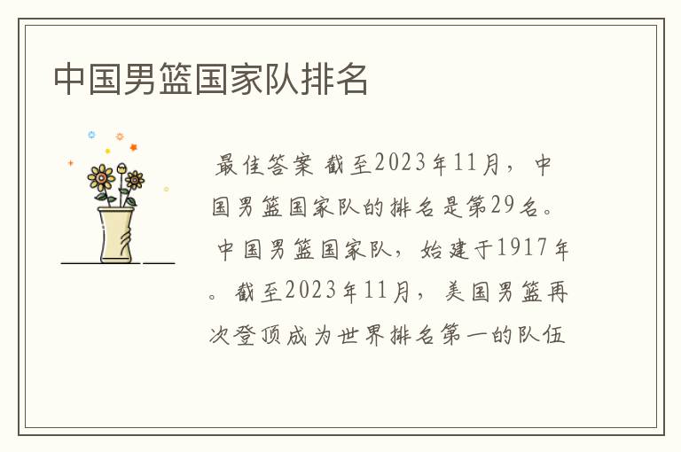 中国男篮国家队排名