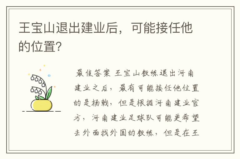 王宝山退出建业后,可能接任他的位置?