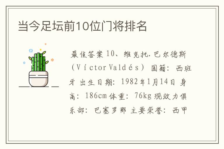 当今足坛前10位门将排名
