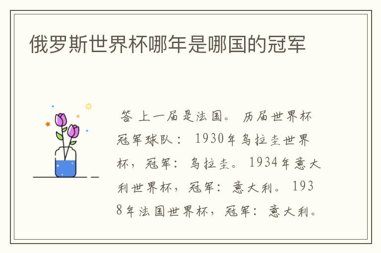 俄罗斯世界杯哪年是哪国的冠军