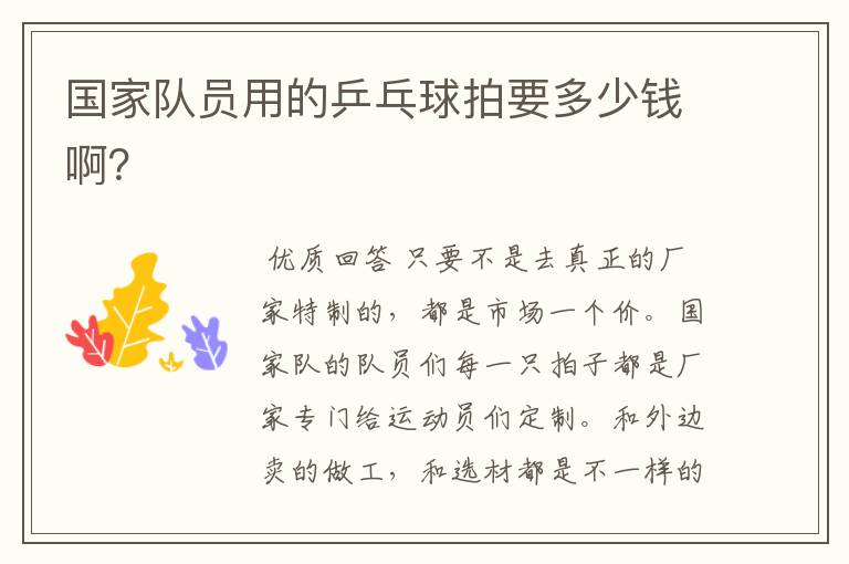 国家队员用的乒乓球拍要多少钱啊?
