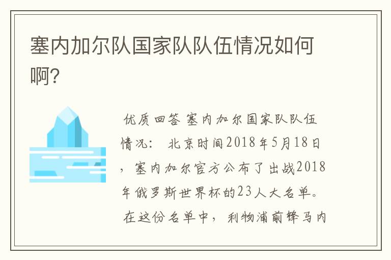 塞内加尔队国家队队伍情况如何啊？