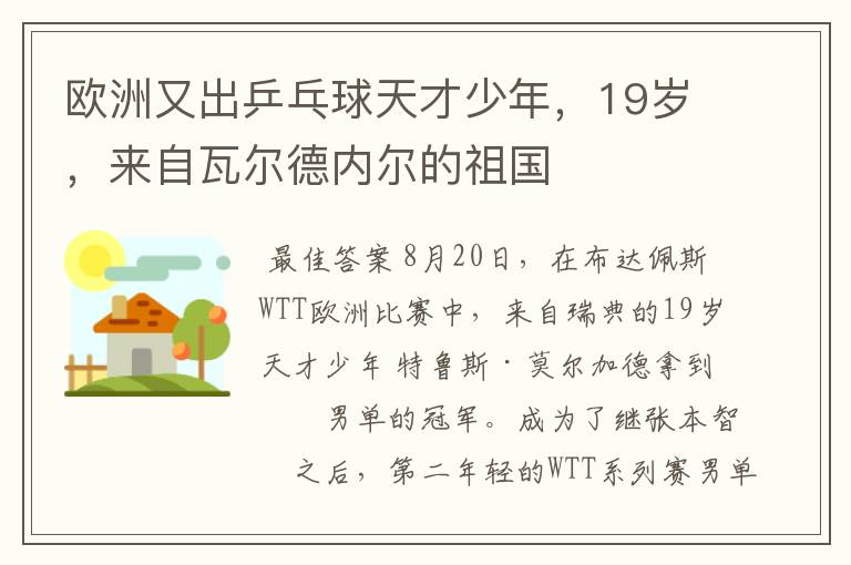 欧洲又出乒乓球天才少年,19岁,来自瓦尔德内尔的祖国