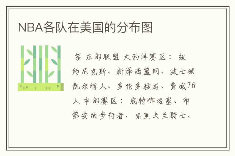 NBA各队在美国的分布图