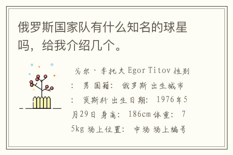 俄罗斯国家队有什么知名的球星吗,给我介绍几个。