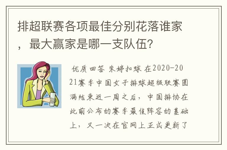排超联赛各项最佳分别花落谁家,最大赢家是哪一支队伍?