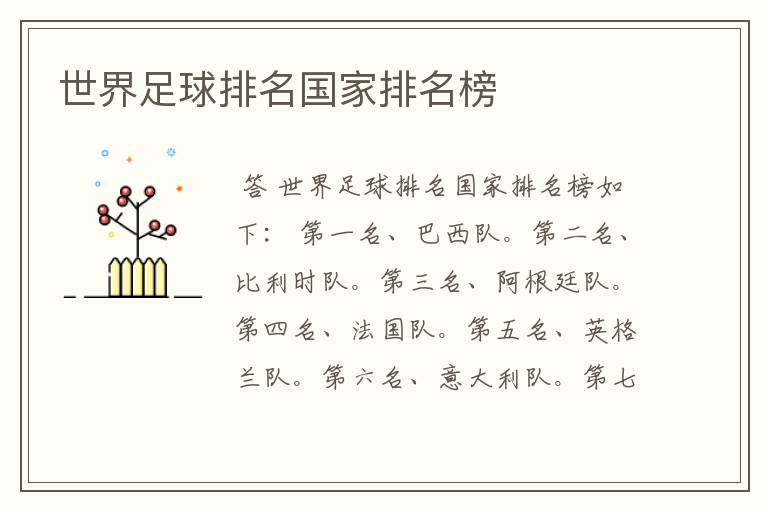 世界足球排名国家排名榜