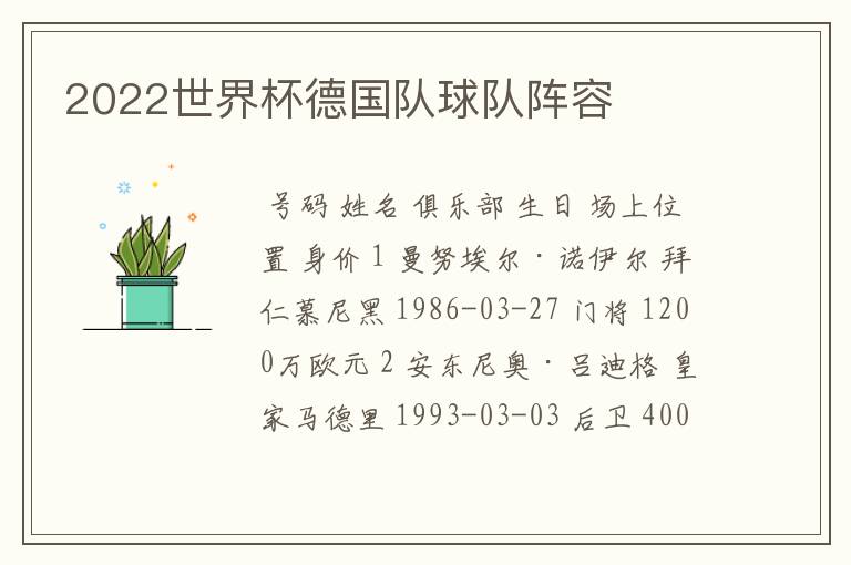 2022世界杯德国队球队阵容