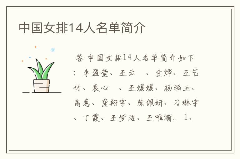 中国女排14人名单简介